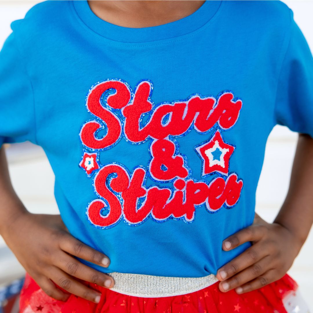 Sweet Wink Stars and Stripes Patch Short Sleeve T-Shirt - Blue