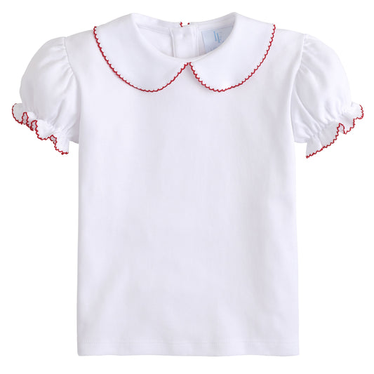 Little English Girl's Peter Pan Blouse- Red Piping
