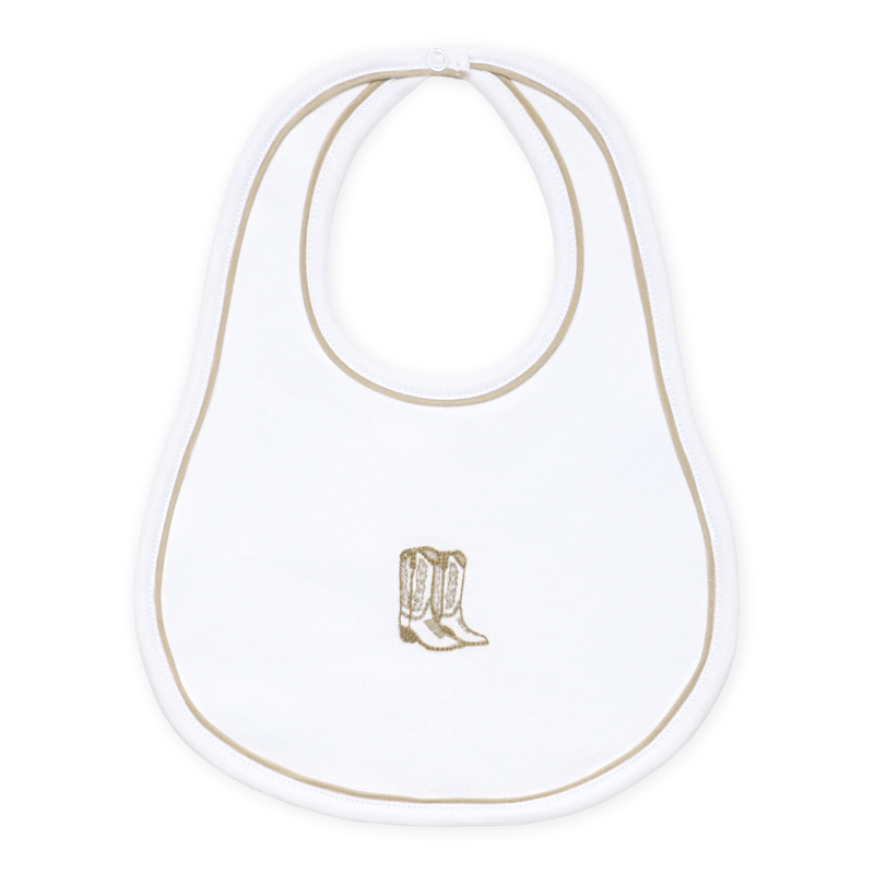 Magnolia Baby Darling Cowboy Boots Bib- Ivory