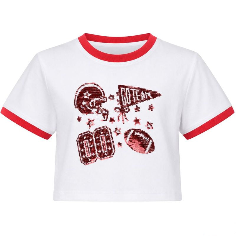 Azarhia Sequin Football Elements Boxy Tee- Red