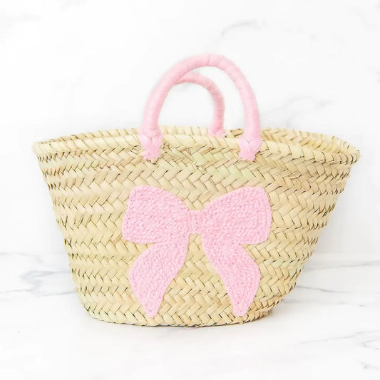 Miramar Pink Bow Straw Basket