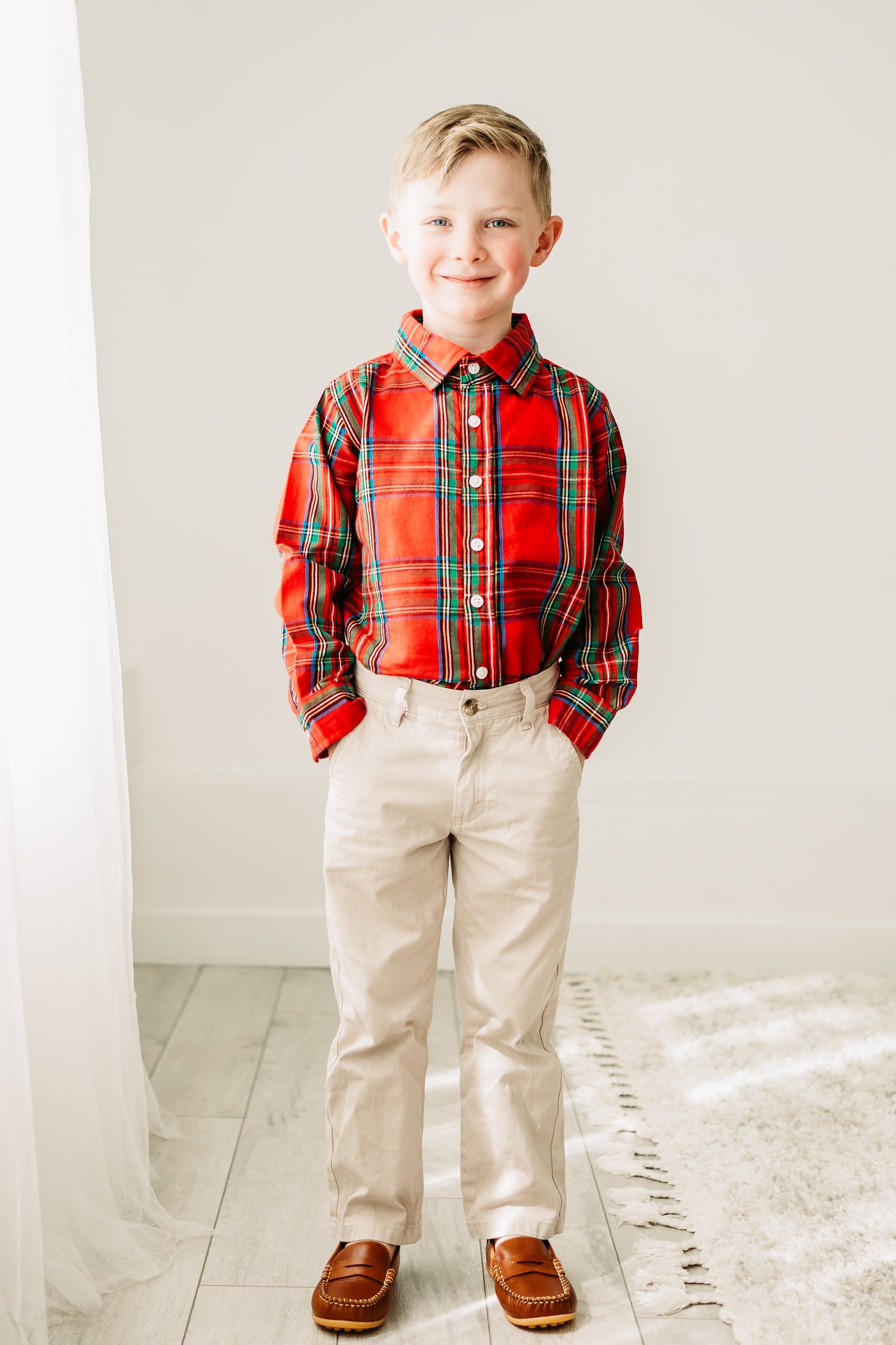 Maddie and Connor Red Tartan Button Up