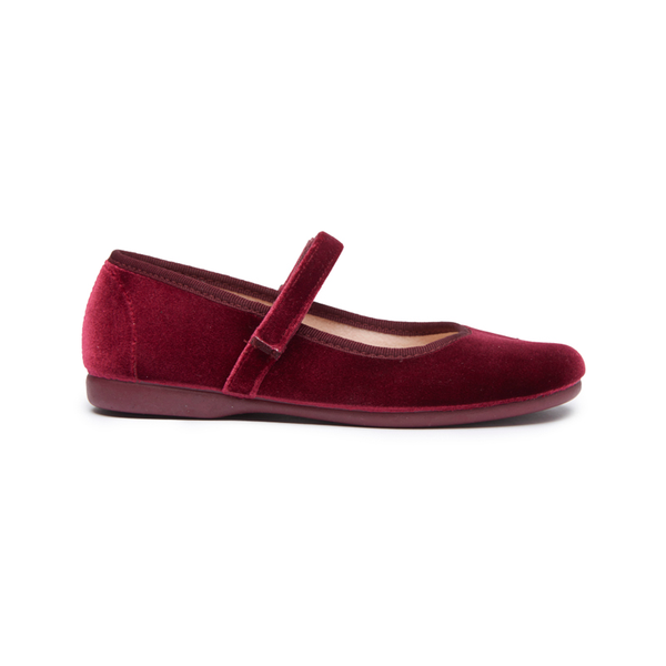 Children Chic Classic Velvet Mary Janes in Burgundy