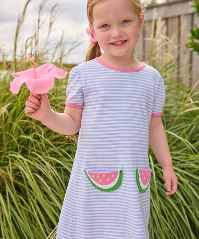 Applique Pocket T-Shirt Dress- Watermelon