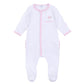 Magnolia Baby Santa Baby Embroidered Baby's First Christmas Ruffle Footie- Pink