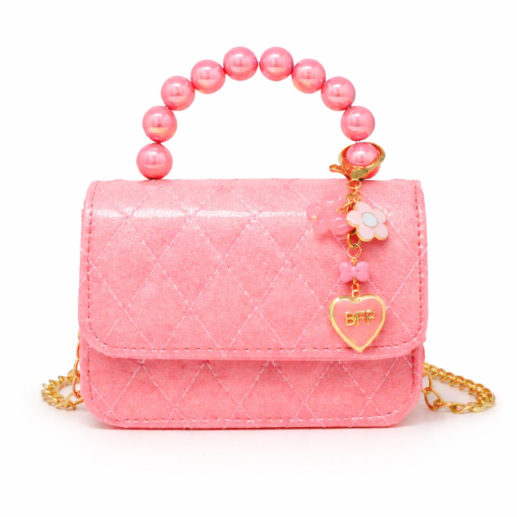 Zomi Gems Quilted BFF Blossom Pearl Handle Handbag- Bubblegum
