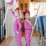Lila and Hayes Alden Girls' Pima Cotton Pajama Pant Set - Christmas Candy Pink
