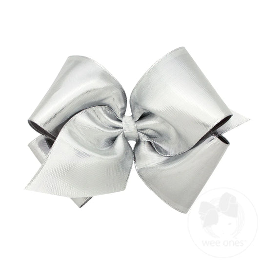 Wee Ones King Metallic Overlay Hair Bow - Silver