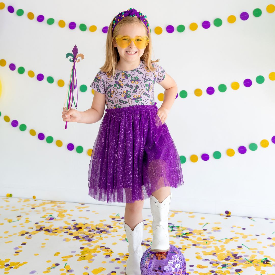 Sweet Wink Mardi Gras Short Sleeve Tutu Dress