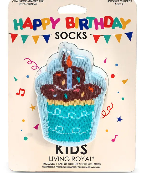 Living Royal Blue Birthday Cupcake 3D Packaged Crew Socks