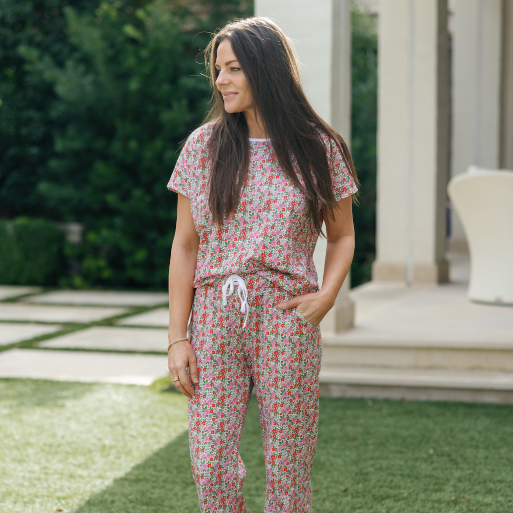 Lila and Hayes Marcia Women's Pima Cotton Pajama Pant Set - Floral Noel