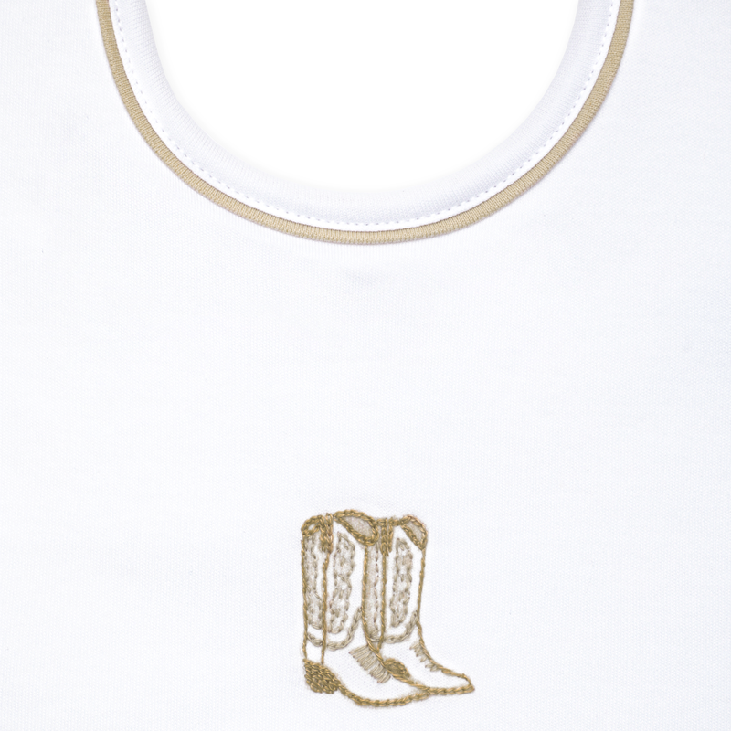 Magnolia Baby Darling Cowboy Boots Bib- Ivory
