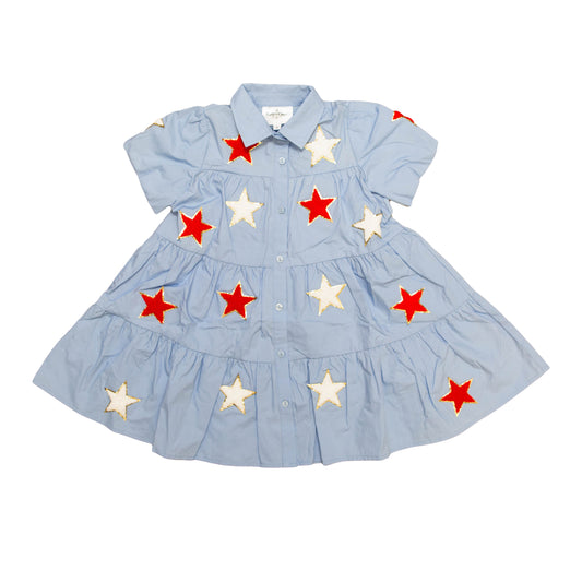 Belle Cher Light Blue and Red Chenille Star Dress