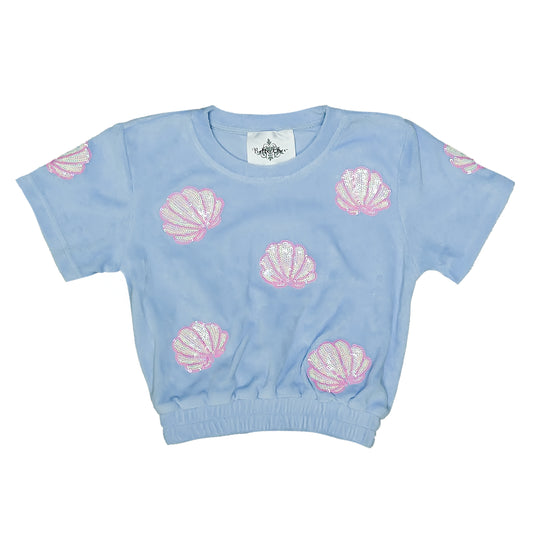 Belle Cher Light Blue Terry Cloth Seashell Top