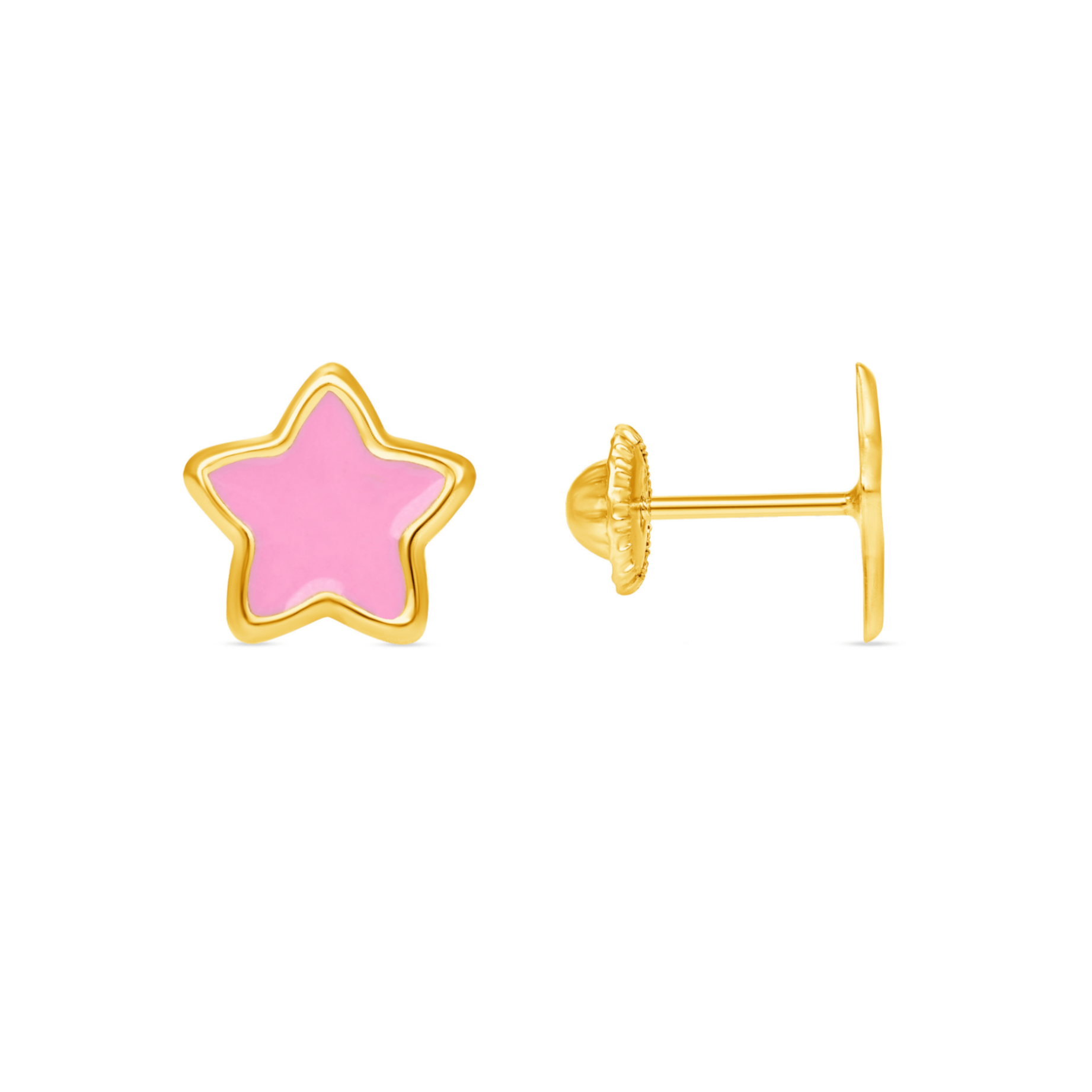 LeMel Kid Enamel Pink Star Stud Earring 14K