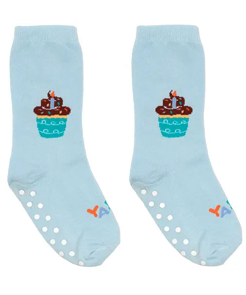 Living Royal Blue Birthday Cupcake 3D Packaged Crew Socks