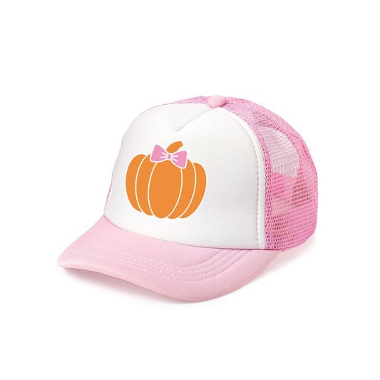 Sweet Wink Pumpkin Bow Trucker Hat - Pink/White