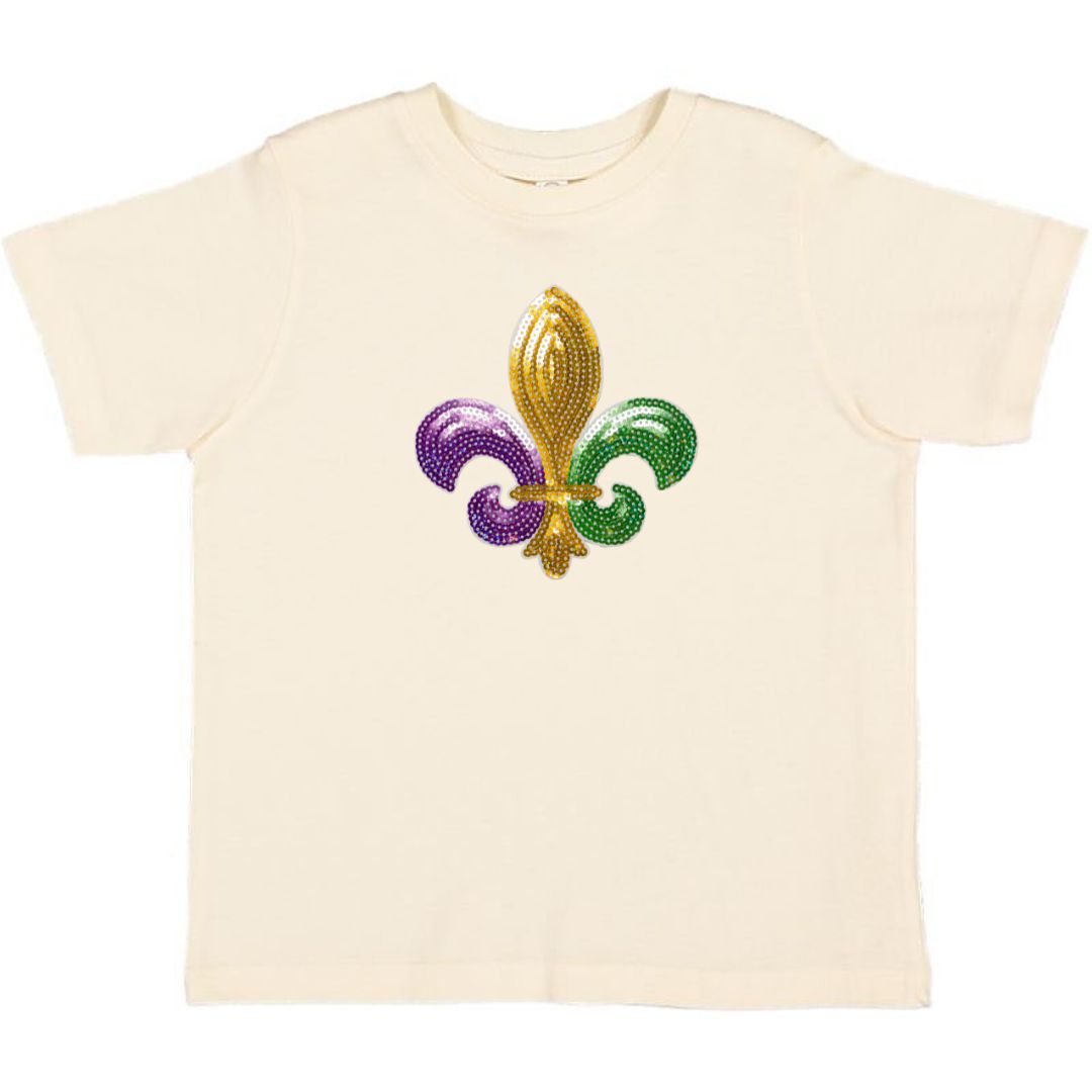 Sweet Wink Mardi Gras Fleur De Lis Patch Short Sleeve T-Shirt - Natural