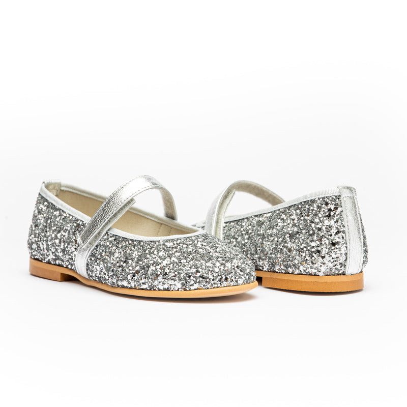 Children Chic Classic Glitter Mary Janes in Silver