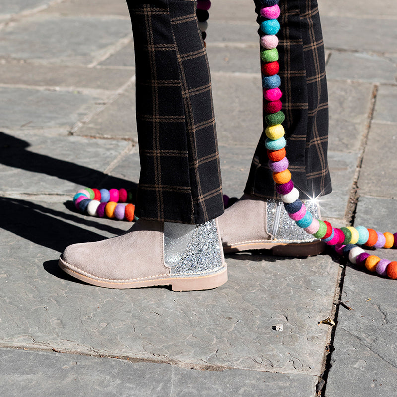 Glitter and Suede Chelsea Boots in Taupe