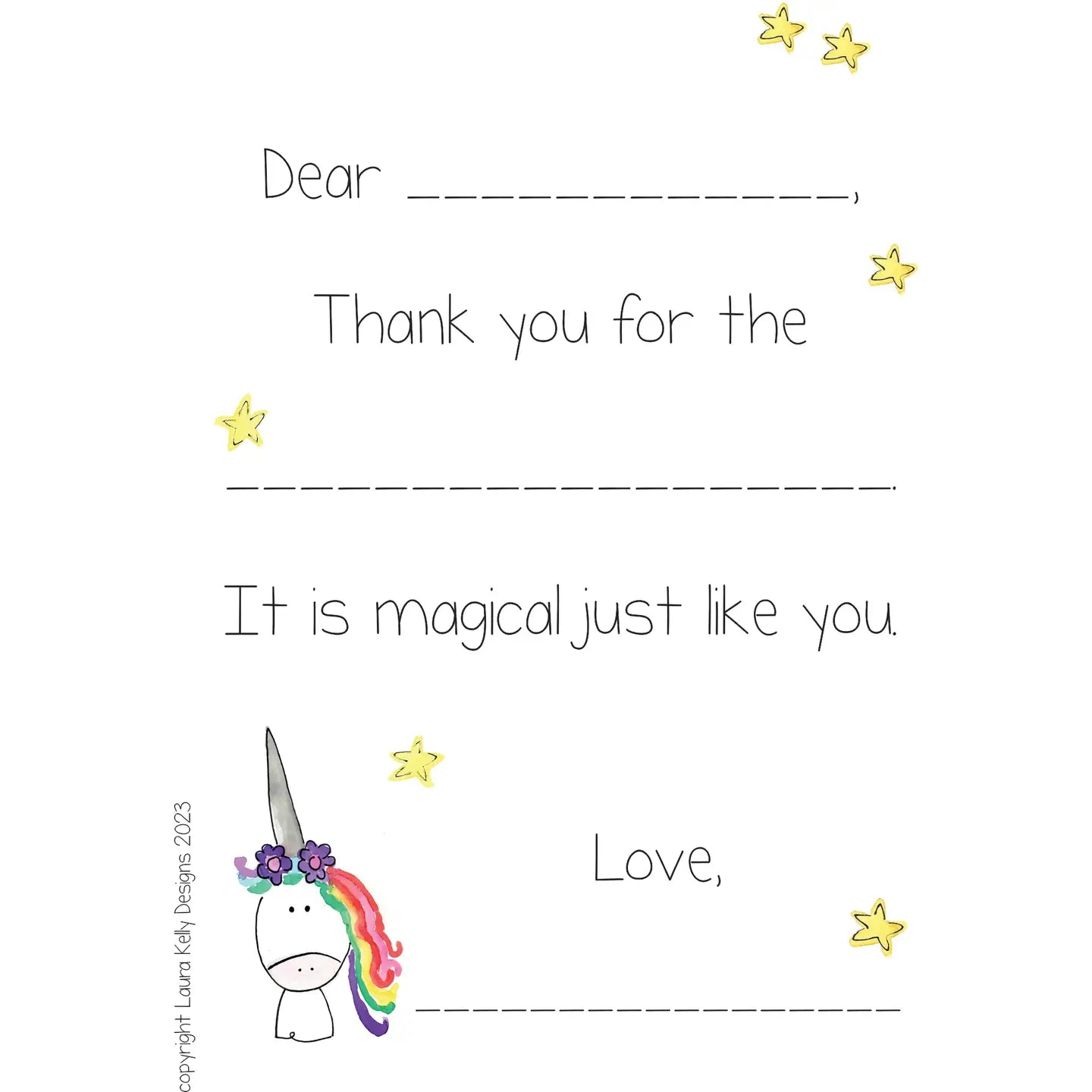 Unicorn Fill in the Blank Thank You Notes