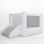 White inflatable playpen with mesh sides on a white background