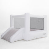 White inflatable playpen with mesh sides on a white background