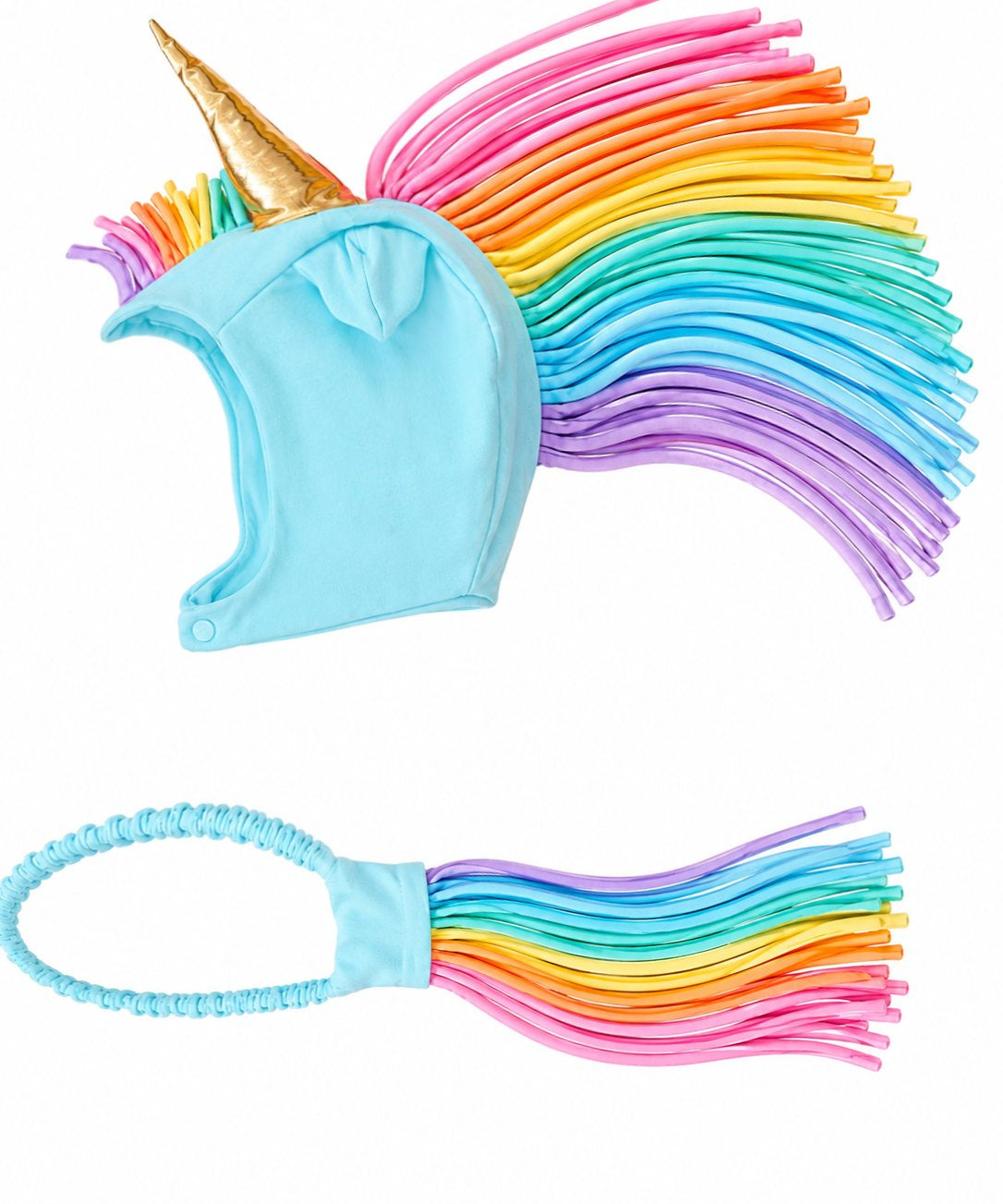 Band of the Wild Rainbow Sky Unicorn Hat + Tail Set · Rainbow Mane with Gold Horn