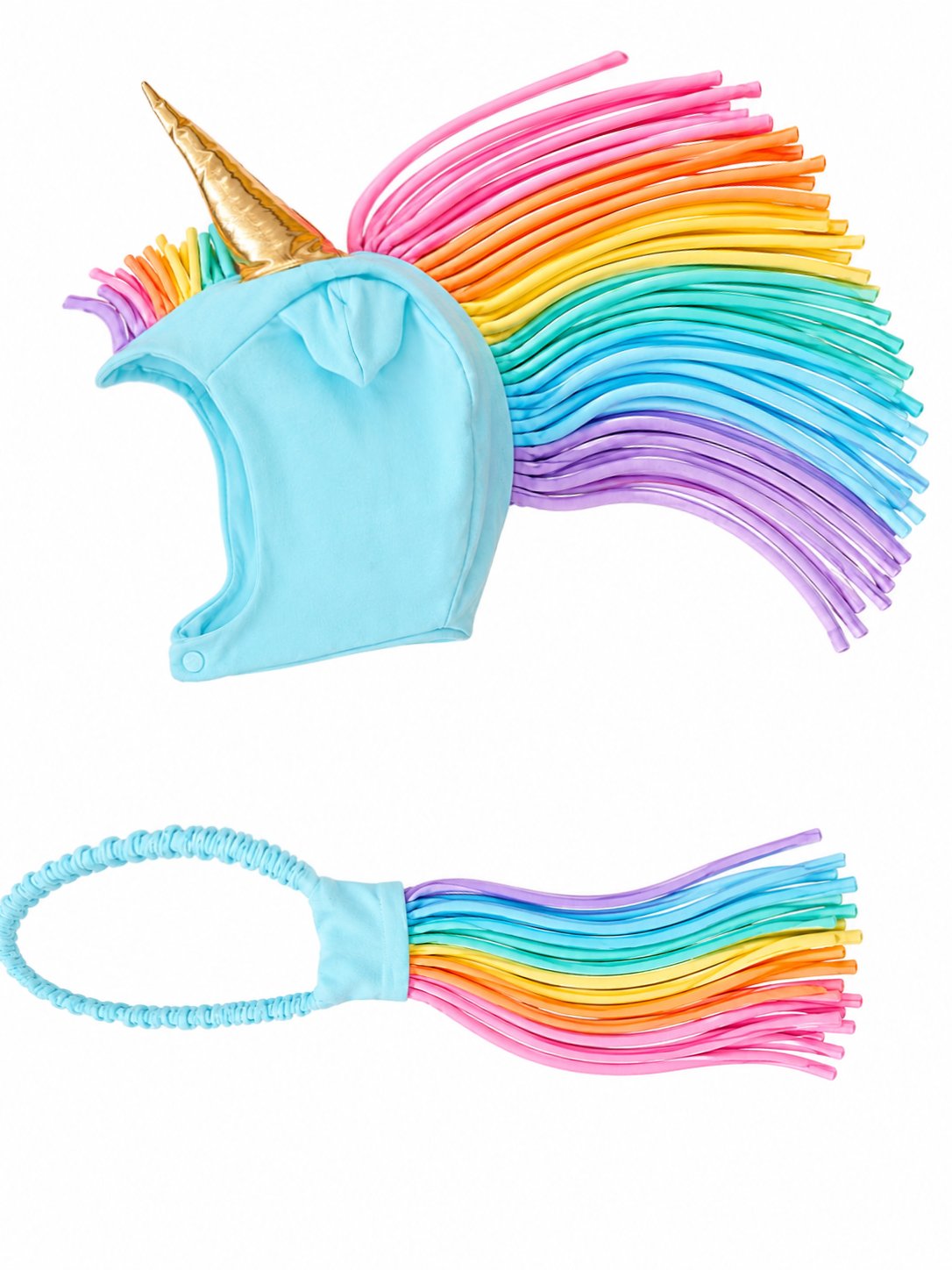Band of the Wild Rainbow Sky Unicorn Hat + Tail Set · Rainbow Mane with Gold Horn