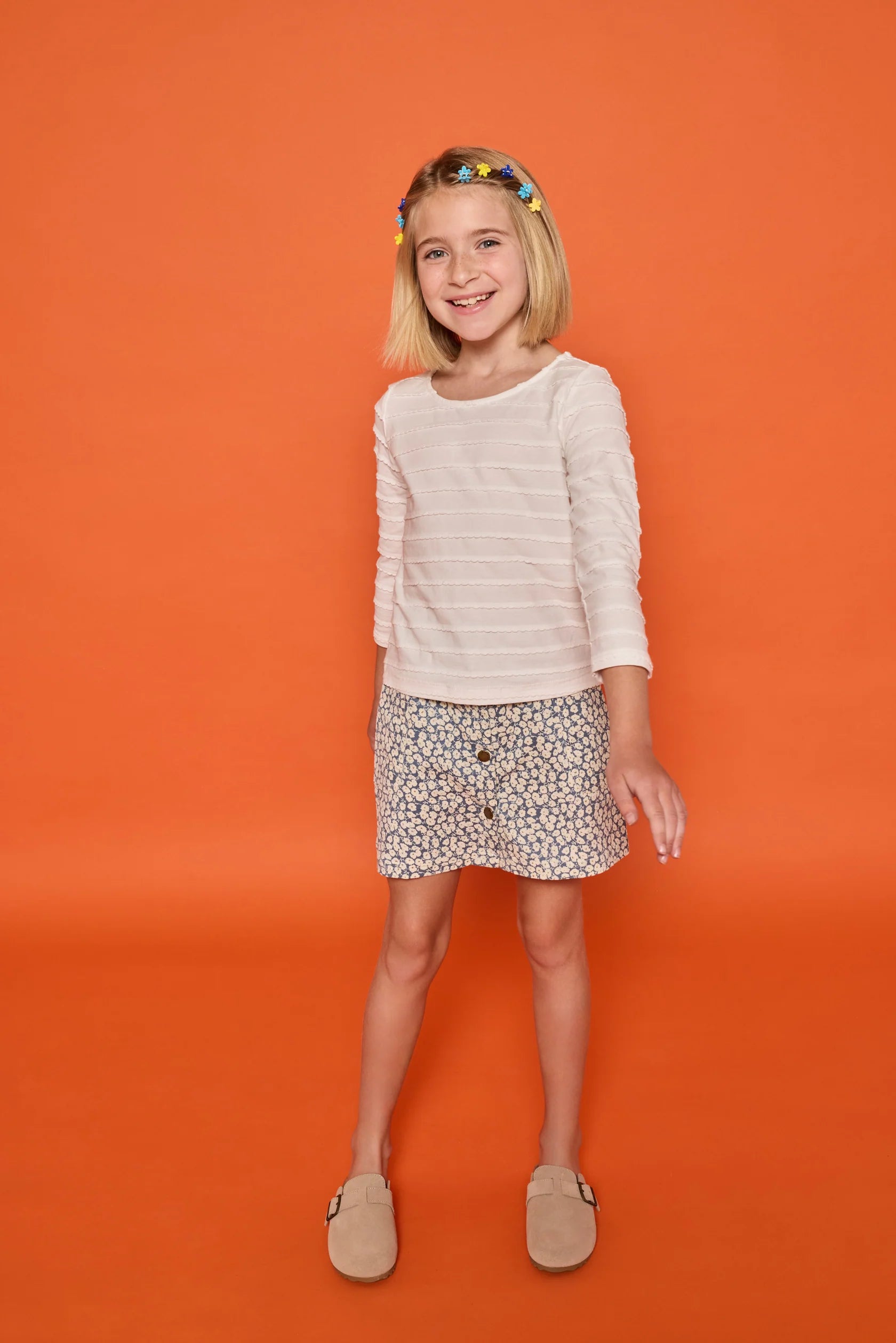 Bisby Emily Skirt- French Blue Floral Corduroy