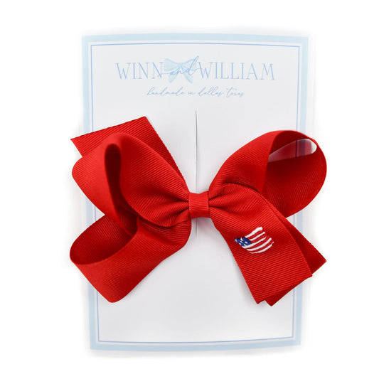 Winn and William Red American flag Hair bow