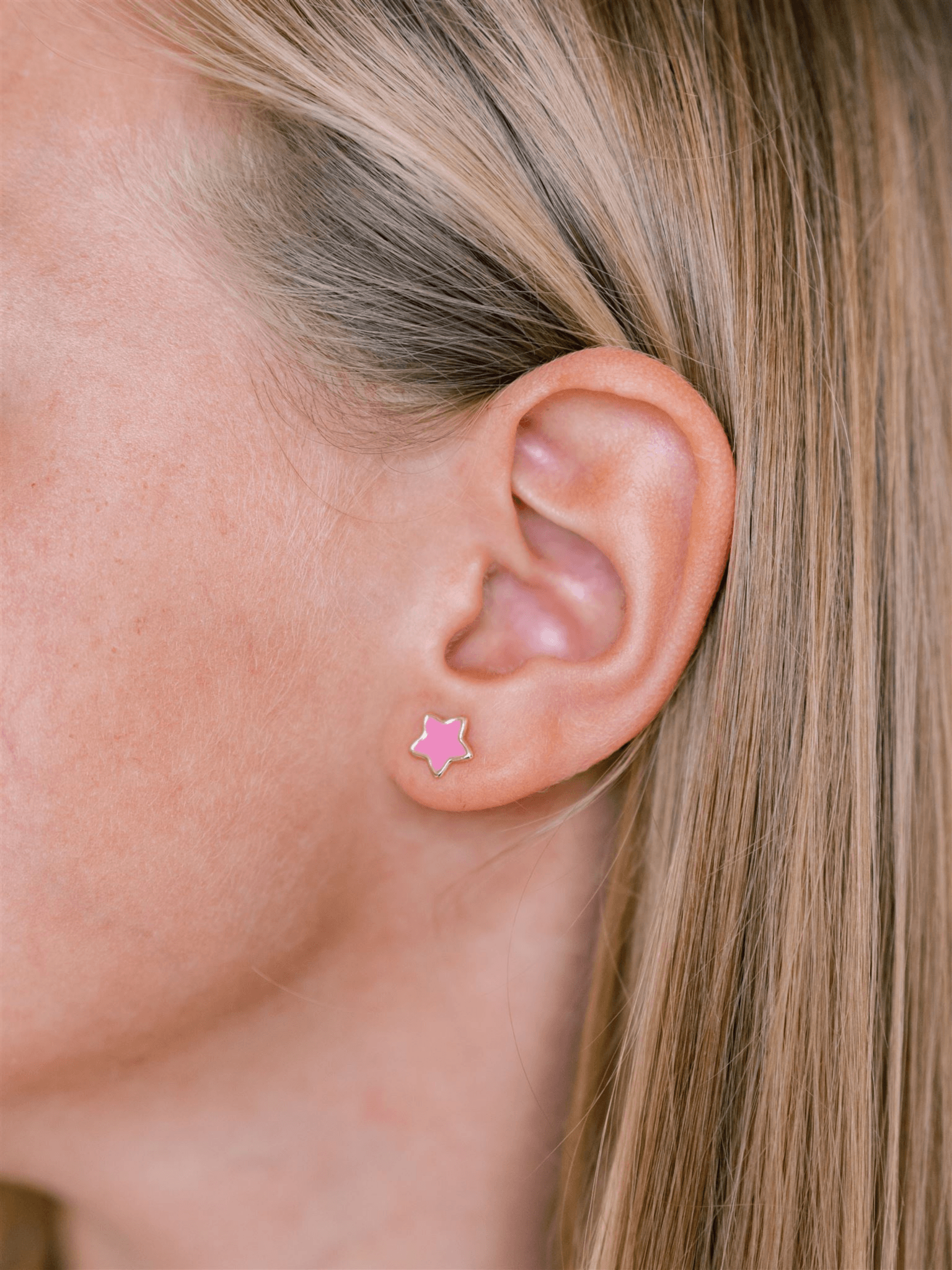 LeMel Kid Enamel Pink Star Stud Earring 14K