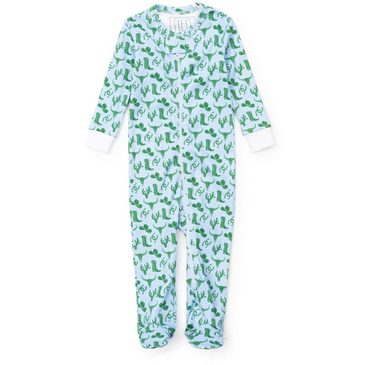 Lila and Hayes Parker Boys' Pima Cotton Zipper Pajama - Wild West Blue