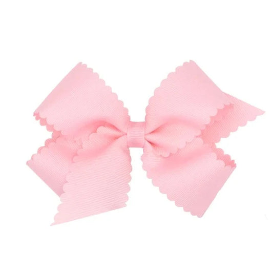 Wee Ones Medium Grosgrain Hair Bow With Scalloped Edge- Light Pink 