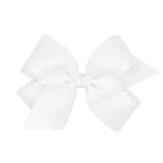 Wee Ones Medium Grosgrain Hair Bow With Scalloped Edge- White