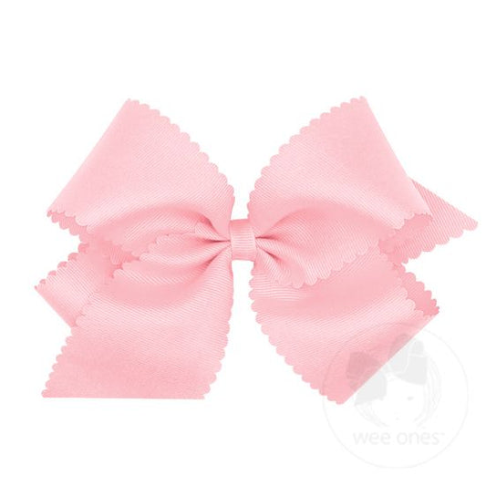 Wee Ones King Grosgrain Hair Bow With Scalloped Edge- Light Pink