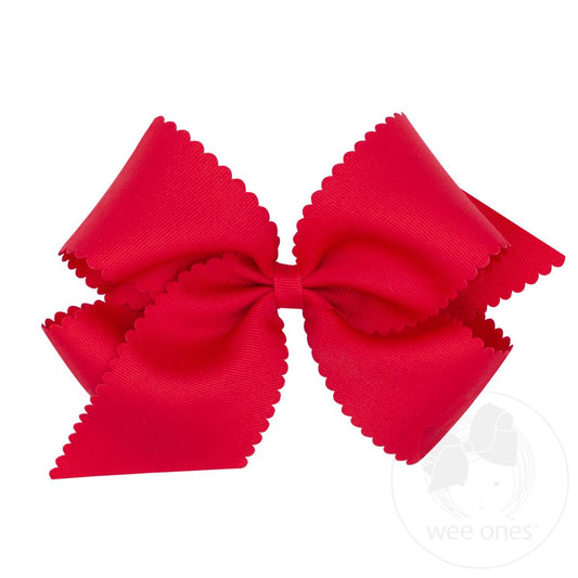 King Grosgrain Hair Bow With Scalloped Edge- Red