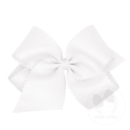 Wee Ones King Grosgrain Hair Bow With Scalloped Edge- White