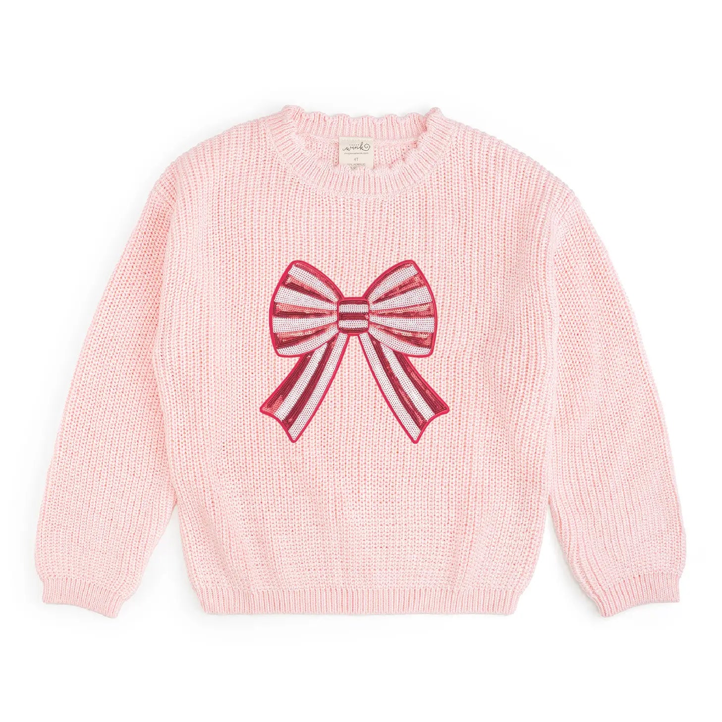 Sweet Wink Candy Cane Swirl Sequin Bow Patch Sweater