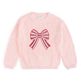 Sweet Wink Candy Cane Swirl Sequin Bow Patch Sweater