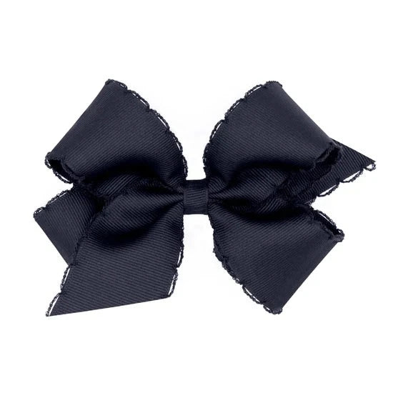 Wee Ones Medium Grosgrain Hair Bow With Moonstitch Edge- Navy