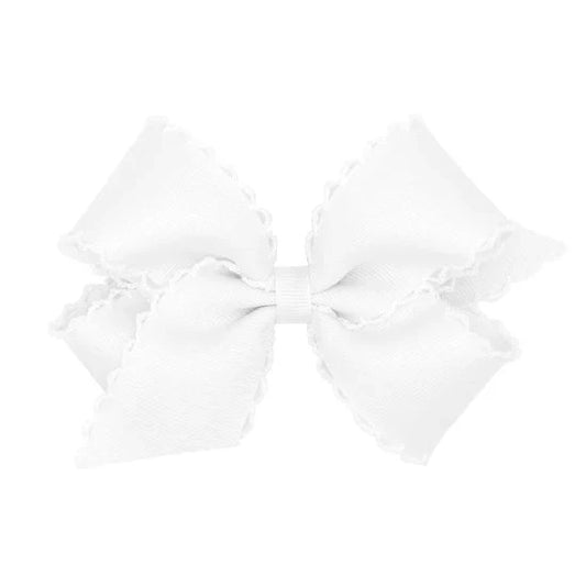 Wee Ones Medium Grosgrain Hair Bow With Moonstitch Edge- White