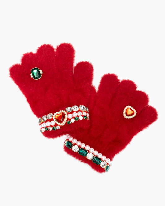 Ruby Red Jeweled Gloves