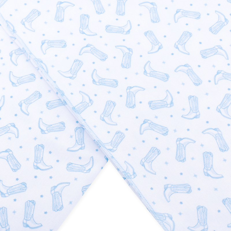 Magnolia Baby Darling Cowboy Boots Printed Swaddle Blanket- Light Blue