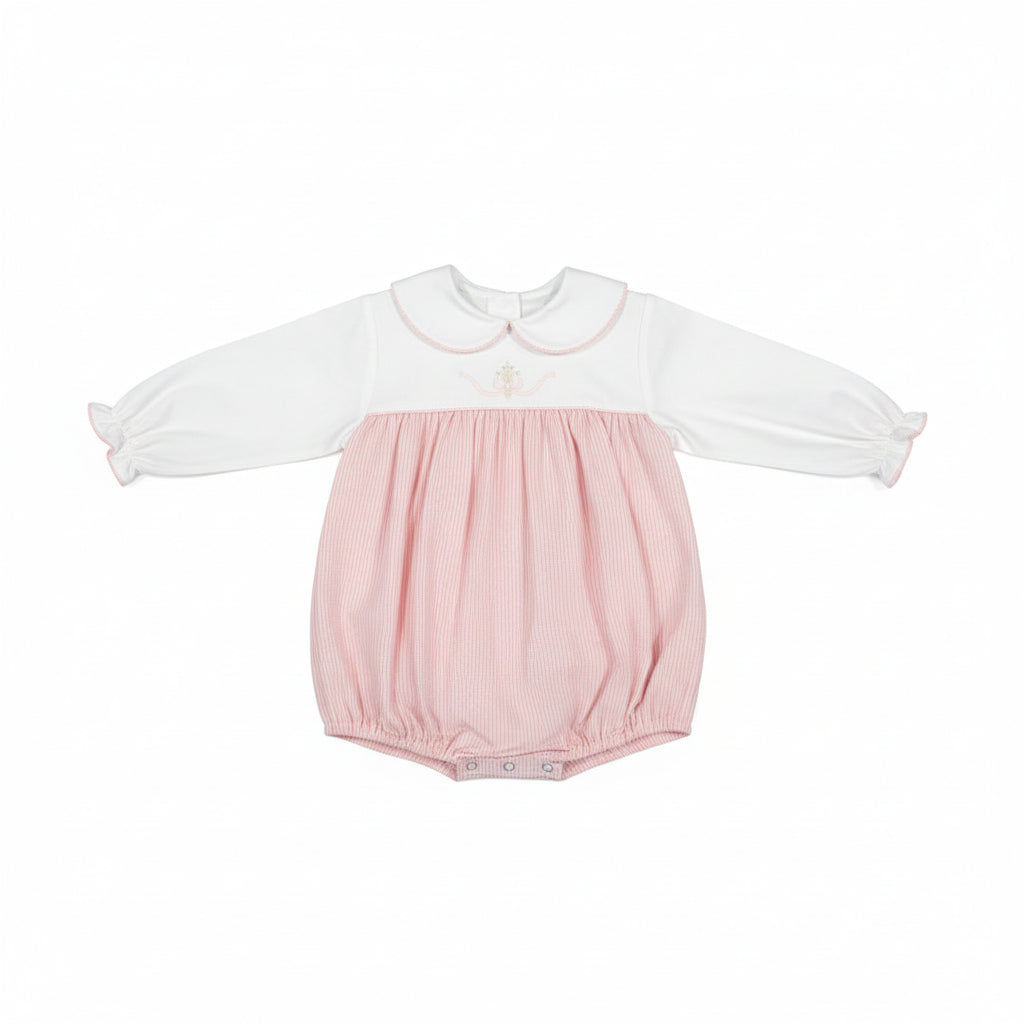 Pink Check Bubble with Embroidered Bow made by Auraluz for baby girl