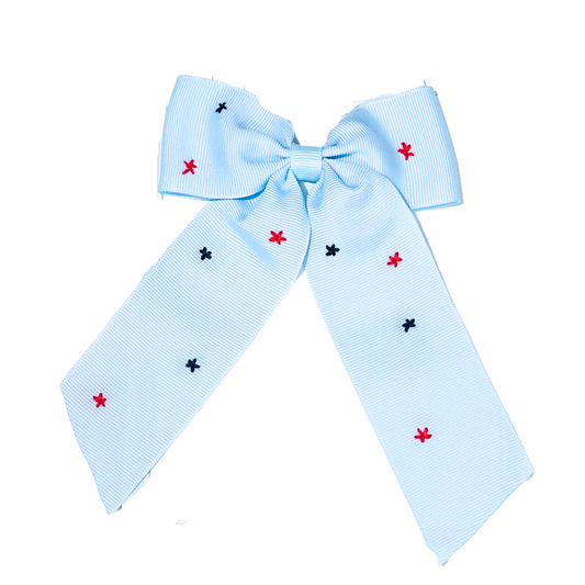 Winn and William Hand Embroidered Bows Medium Stars All Over Bow - Pale Blue
