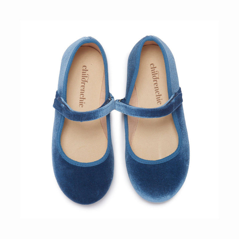 Children Chic Classic Velvet Mary Janes in Blue