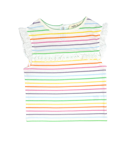 Nella June Eyelet Lace Tank in Rainbow Heart Stripe