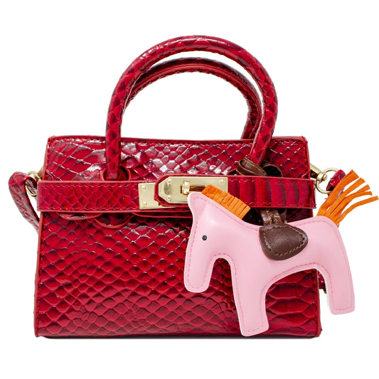 Patent Crocodile Pony Handbag - Red