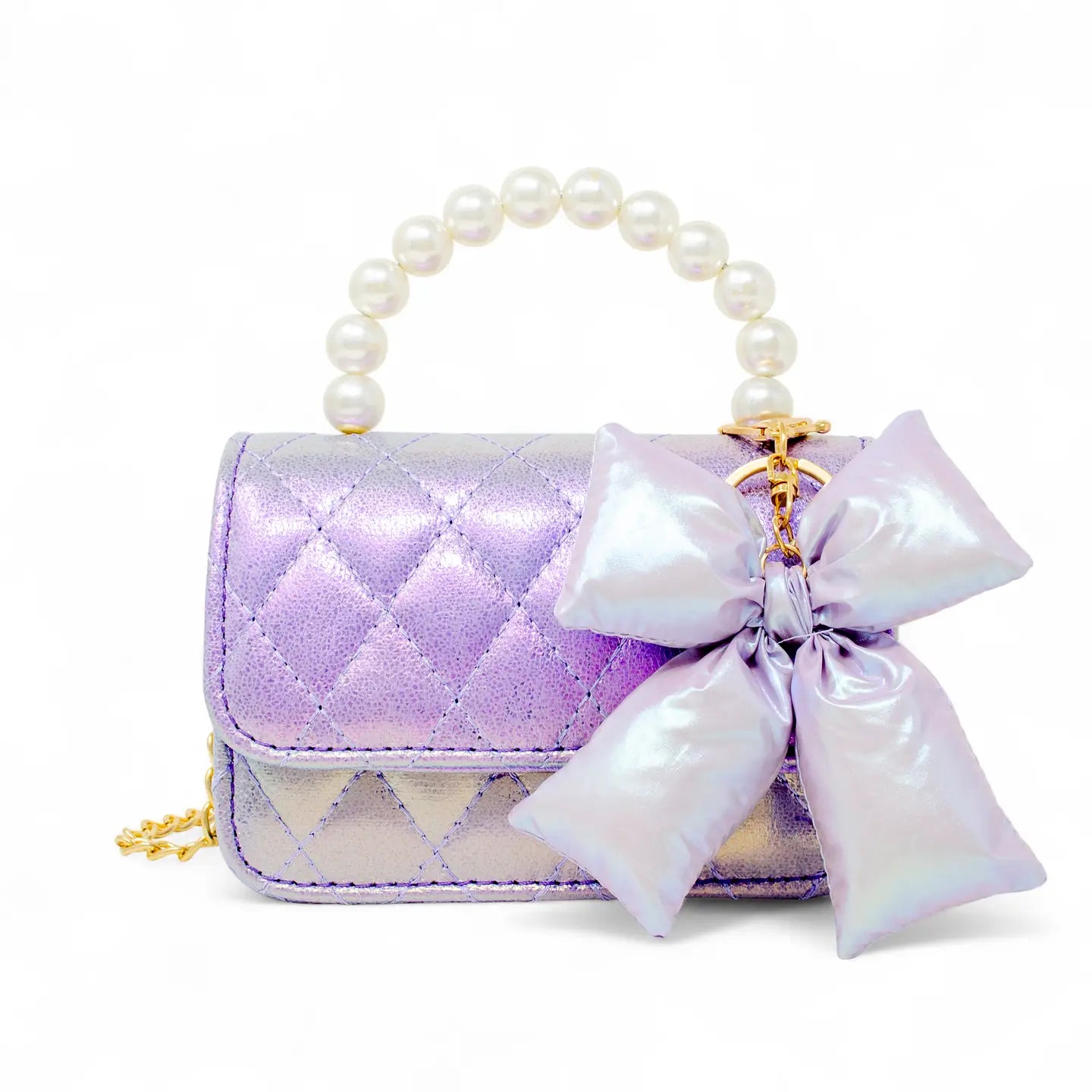 Zomi Gems Shiny Quilted Fluffy Bow Purse- Purple
